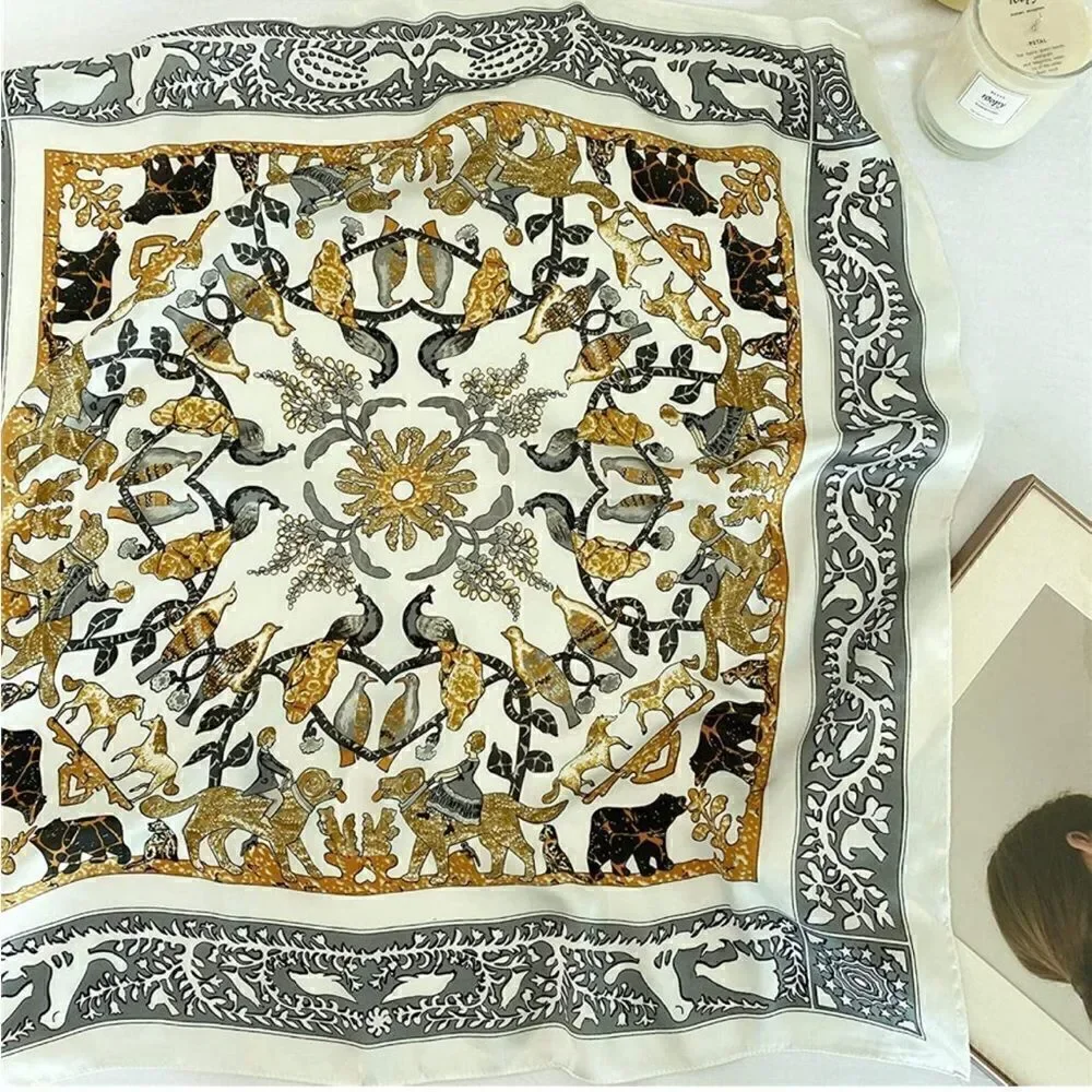 White Animals Silky Scarf